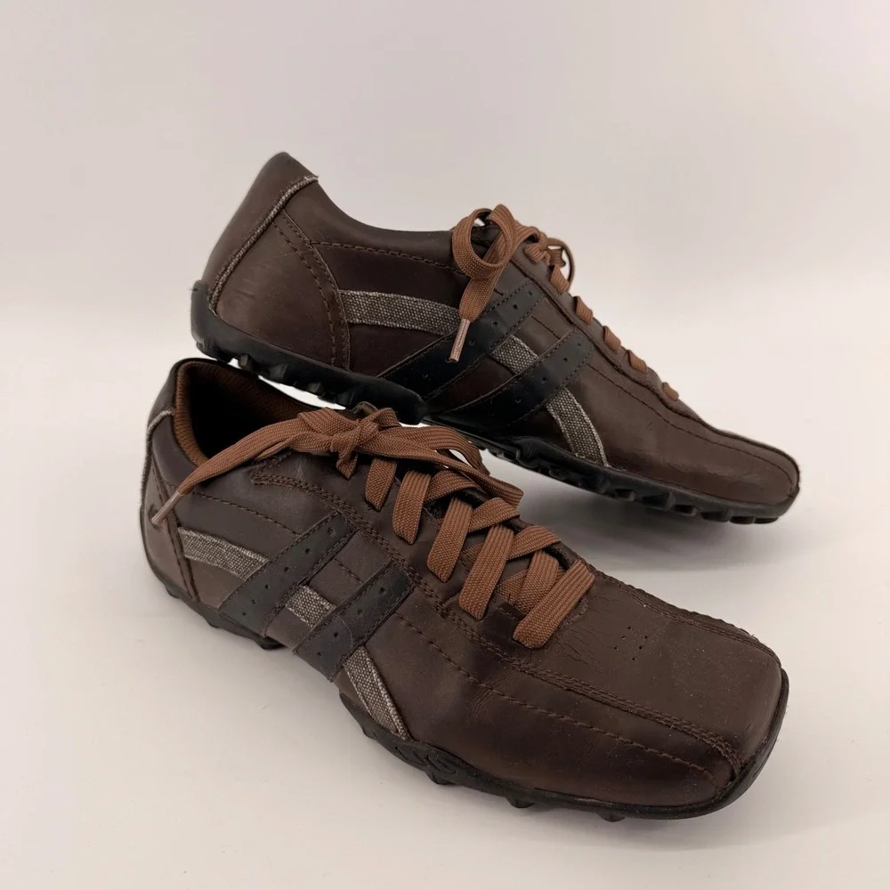Skechers Sneakers Mens 11 Brown 63384 Relaxed Step Leather Sporty Square Toe